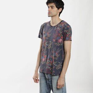 Marc by Marc Jacobs Men's S Floral Print T-Shirt Dark Navy Cotton